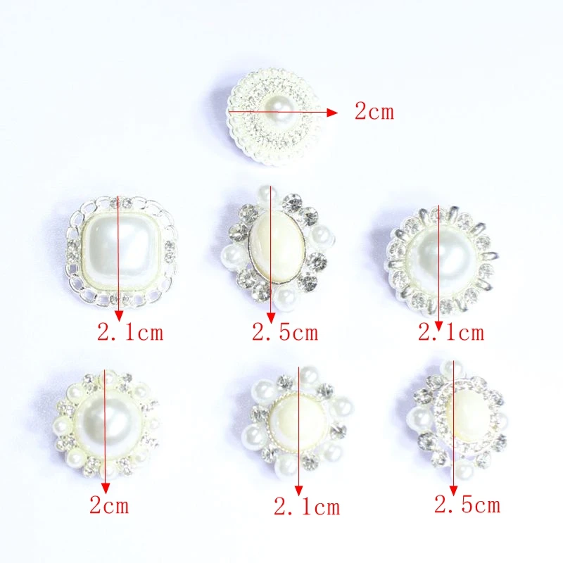 10pcs Alloy Shiny Rhinestone Pearl Wedding Buttons DIY Clothing Sewing Buttons Embroidery Decoration Accessories