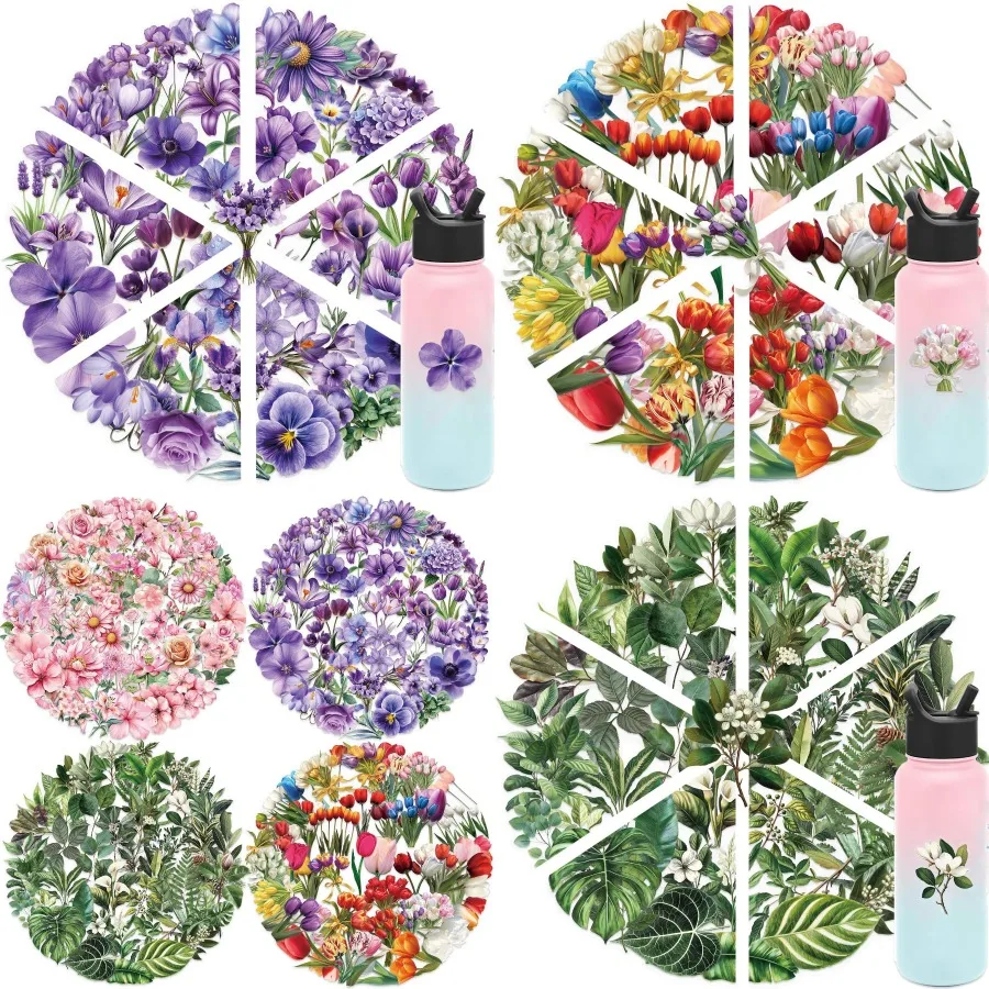 

200 Pcs Natural Flower Stickers for Scrapbooking Self-Adhesive Transparent Floral Stickers in 4 Colors Journaling Supplies for