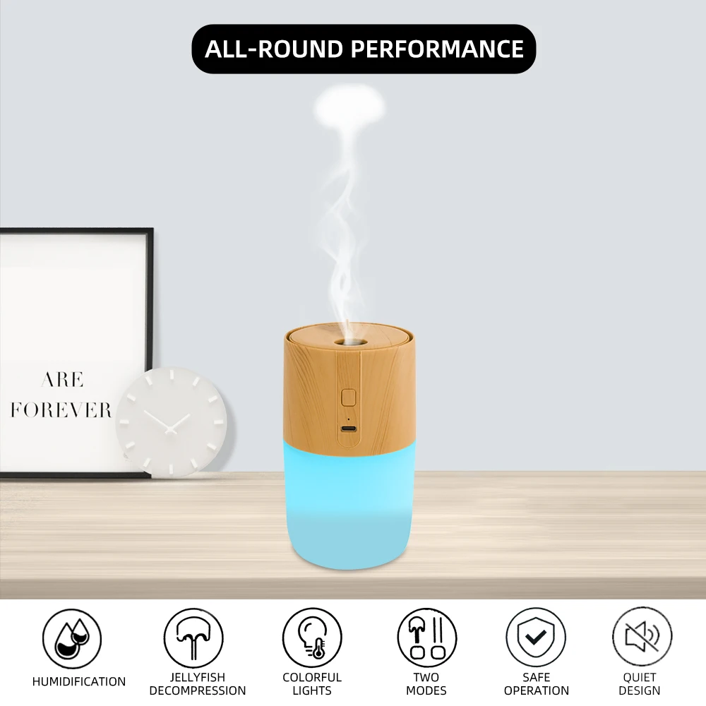 Wood Grain Aroma Diffuser  7 Colors, 2 Modes, Humidifies & Purifies Air  2 Oils