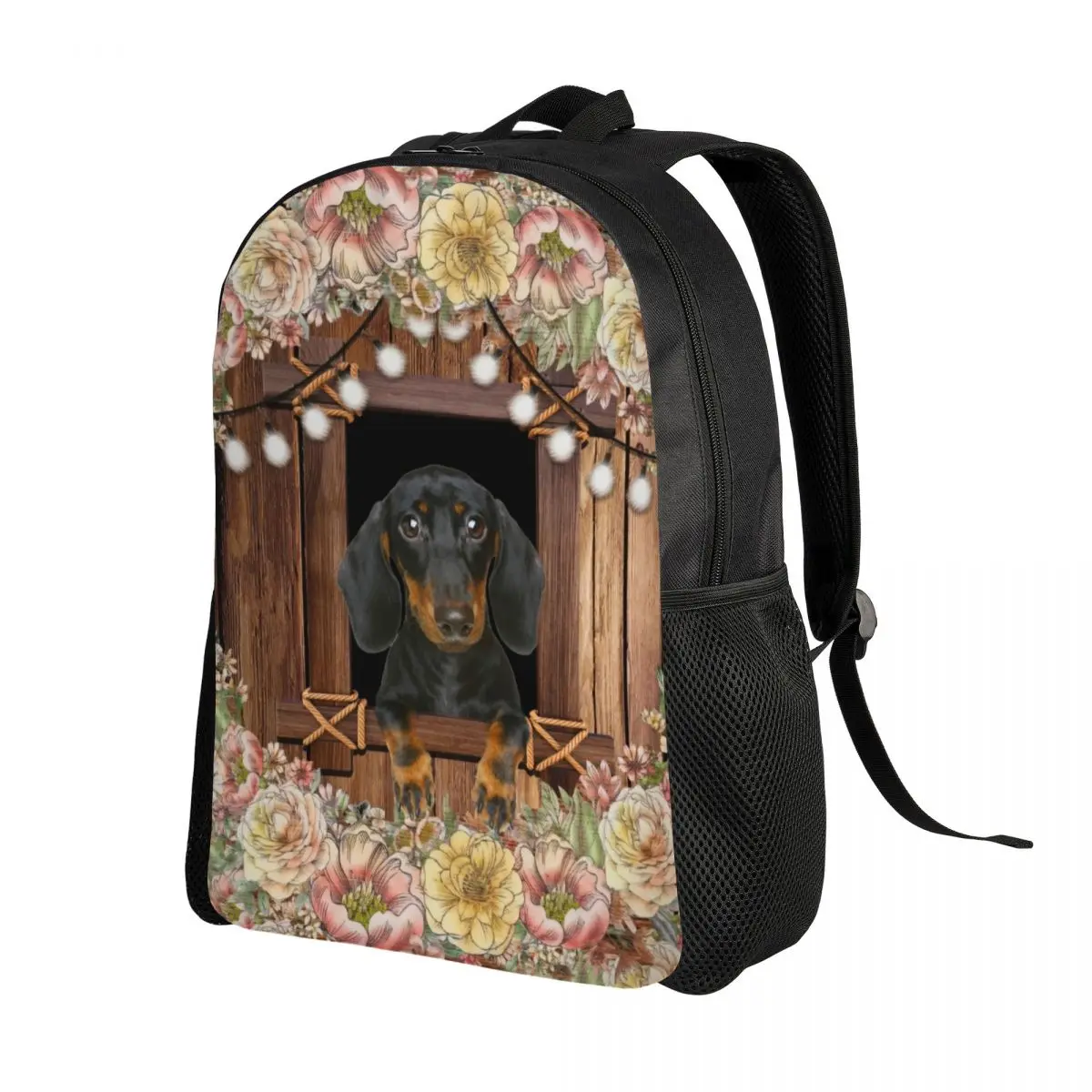 Custom Dachshund Dog And Floral Pattern Backpacks Women Men Waterproof College School Badger Sausage Wiener Bag Printing Bookbag