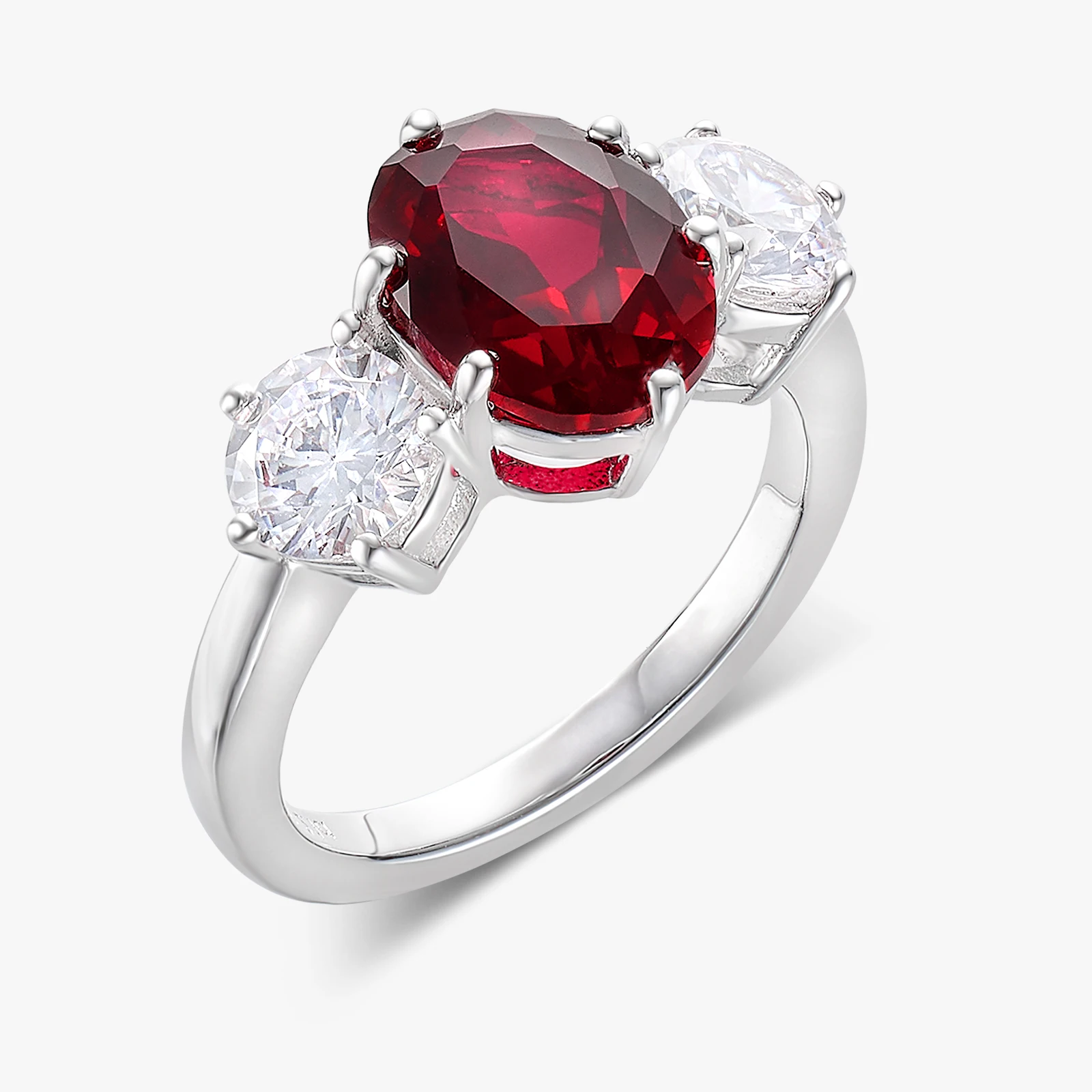 

CUMEE Classic Small Carat Three Stone Cultivated Ruby Gemstone Red Ring 925 Silver Gold plated gift for Wife and Girlfriend