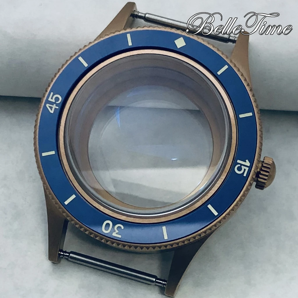 

40mm Rose Gold Retro Titanium Watch Case Luminous Bezel Diving Double Domed Coated AR Sapphire Glass Fit NH34 NH35 NH36 Movemen