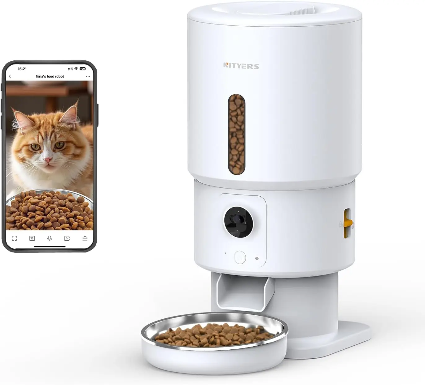 

Automatic Pet Feeder with Camera, 5G WiFi Timed Dispenser, 1080P HD Video Night Vision, 2-Way Audio, Keeps Food Fresh