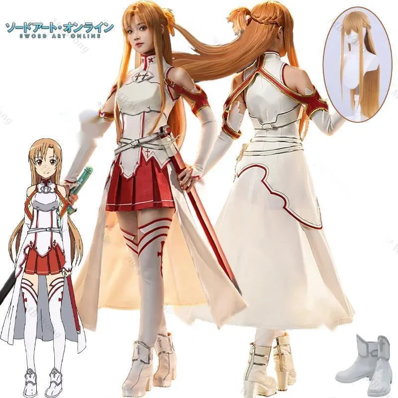 Anime Sword Art SAO Online Yuuki Asuna Cosplay disfraz Asuna Cosplay disfraz Erika Suteishia Cos traje peluca zapatos para el Día de Todos los Santos