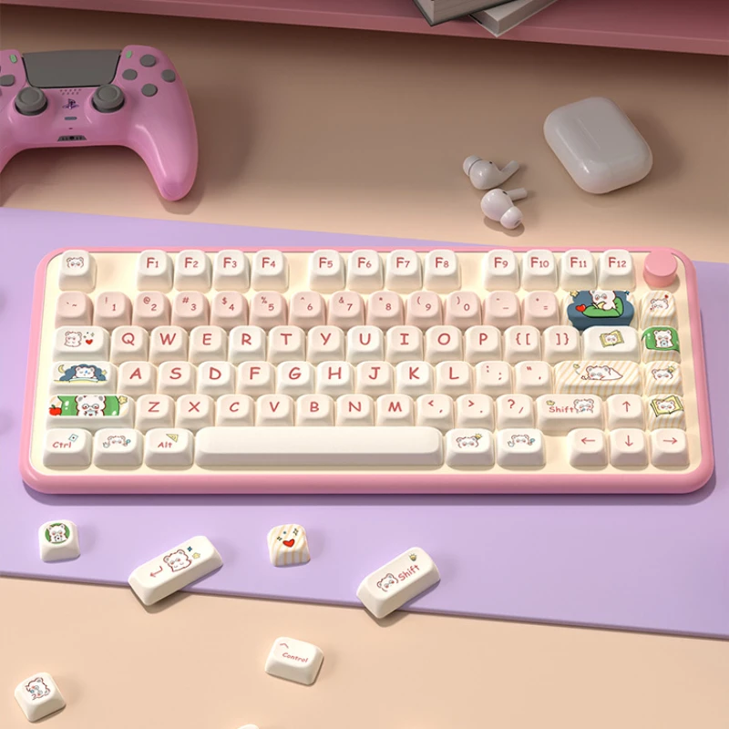 Cute Keyboard Keycaps Cute Girls Pink Bear Key Caps MOT Key Caps for Mechanical Keyboard Accessories Decor for Office Home Work