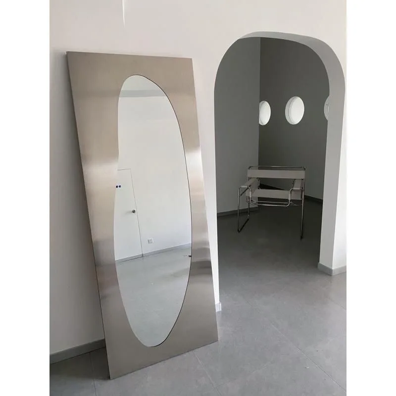 

Nordic designer stainless steel floor-to-ceiling mirror clothing store full body fitting mirror photo ins wall-attached retro