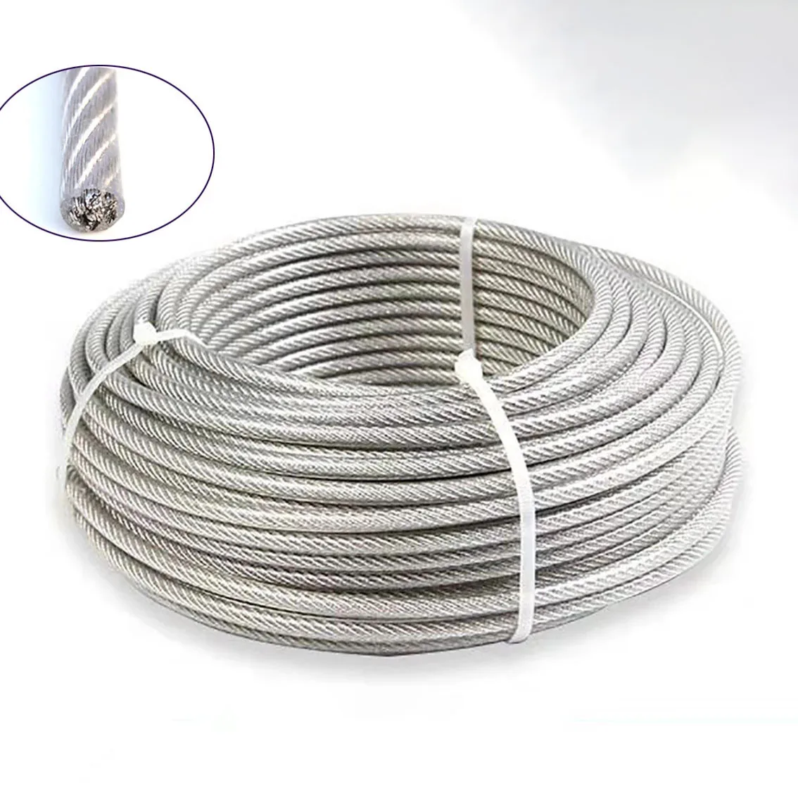 10Meter 1 * 7/7 * 7Structure304 Stainless Steel Transparent Plastic Coated Steel Wire Rope Specification 6/8/10/12/14/16/18/20mm