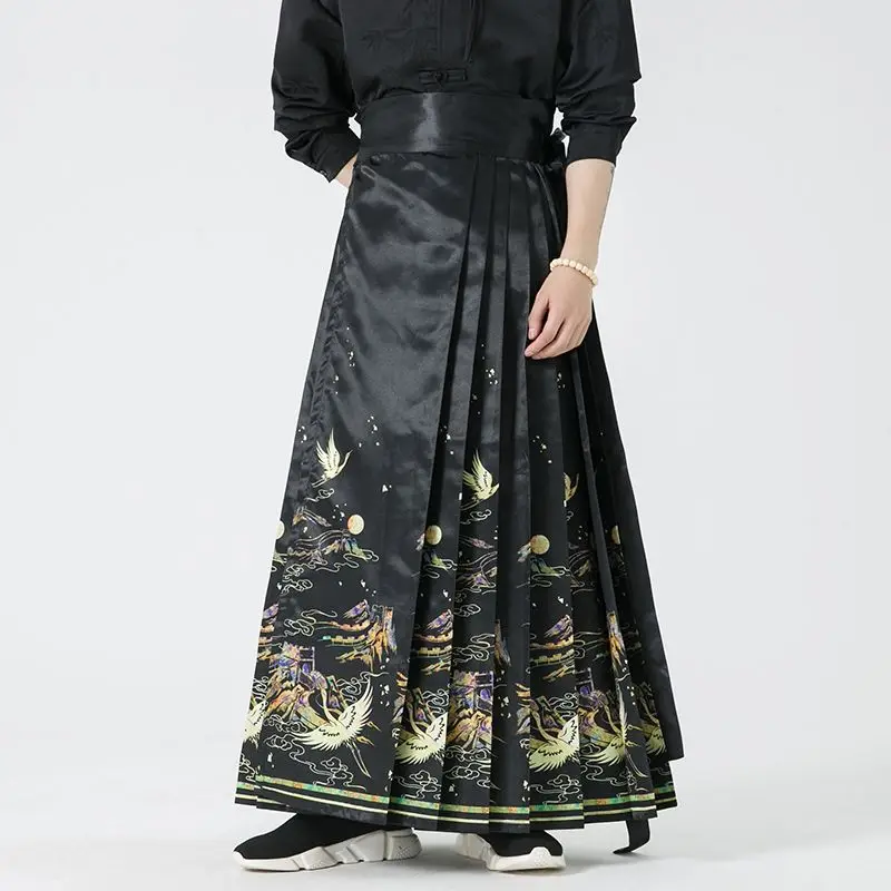 9 Colors Fashion Black Hanfu Horse Face Skirt with Shirt Men Women Streetwear Heavy Industry Elegant Loose Hanfu Skirt Plus Size