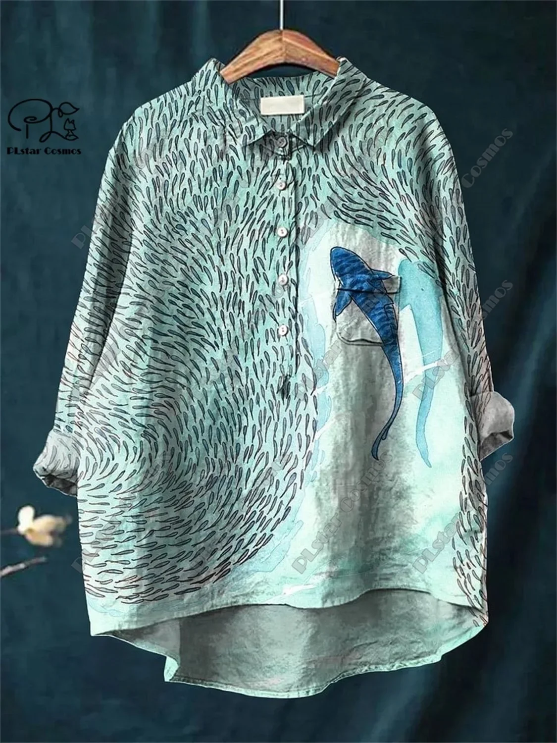 PLstar Cosmos new 3D printed carp whale sardine lobster women's fun casual loose open tube shirt K-2