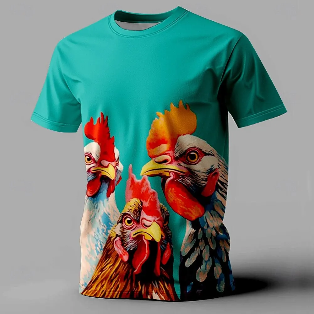 Funny Chicken 3d Print T-Shirt Men Short Sleeve Tops Summer Fashion Casual Oversized T-Shirt For Men Streetwear tee shirts 2024