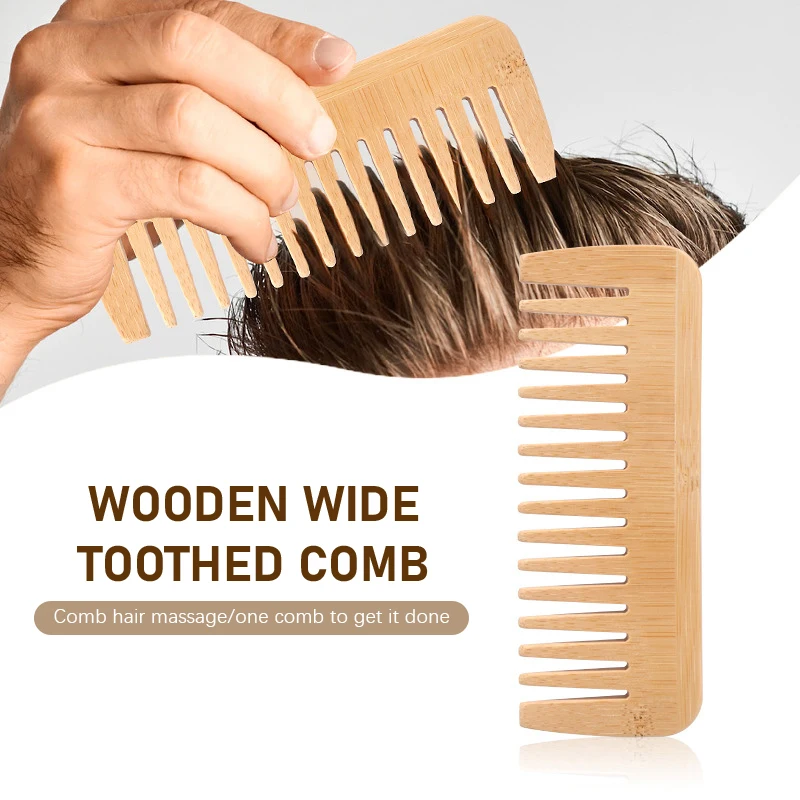1Pc Bamboo Wide Tooth Comb Hair Brushes Detangling Combs Anti-Static Curly Hair For Women Men Smoothing Massaging Home Salon Use