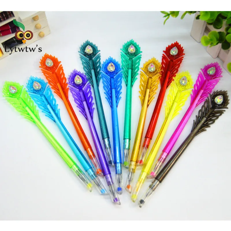 Stationery Peacock Feather Diamond School Office Gel Pen Supply Handle Styling Novel Cute Kawaii creative pretty lovely novelty