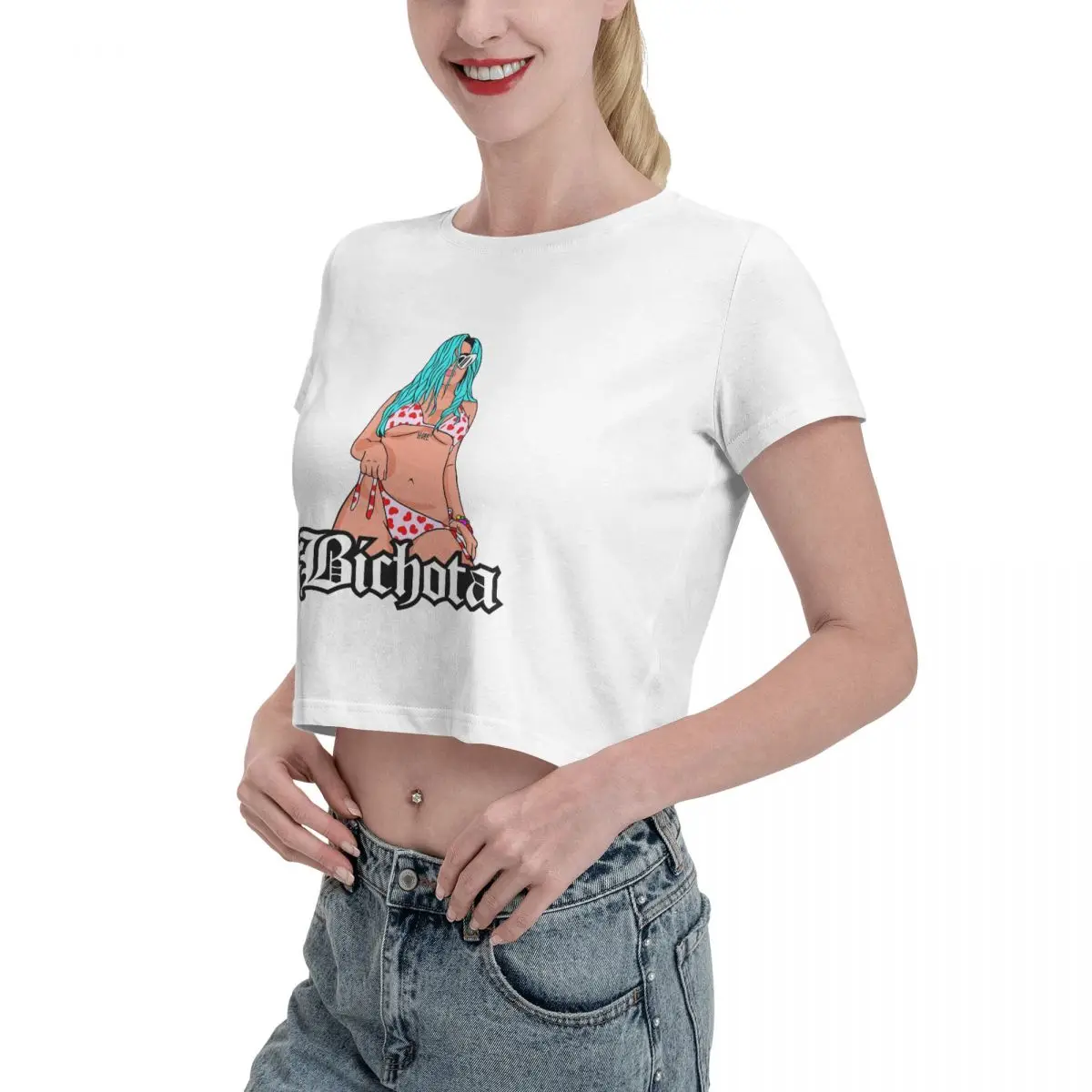 Singer Karol G Graphic Bichota Tshirt Cartoon Graphic Tees Female Crop Top,Leak navel T-shirt