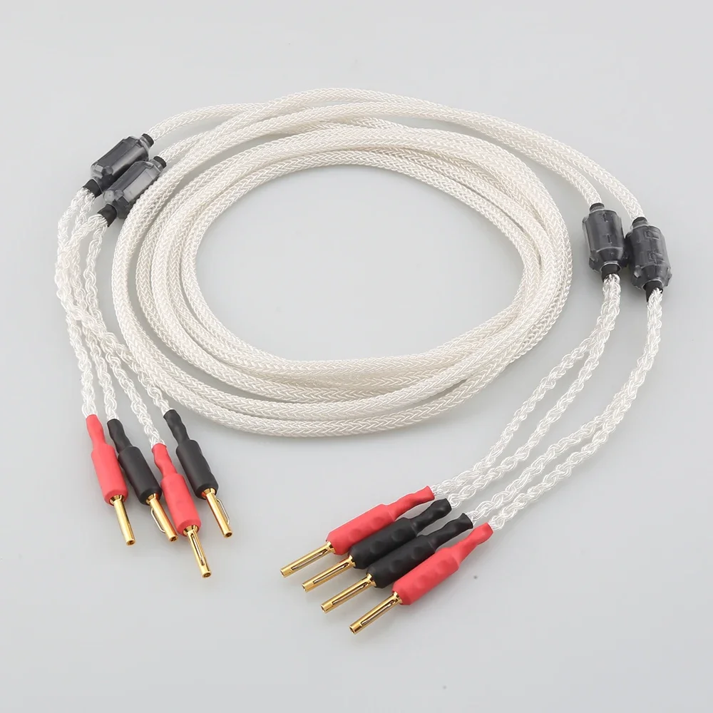 คู่ 100% 16 แกนเงินนุ่มสายลําโพง Viborg ทองแดงบริสุทธิ์ Bnanana ปลั๊ก HIFI สายลําโพง Audiophile