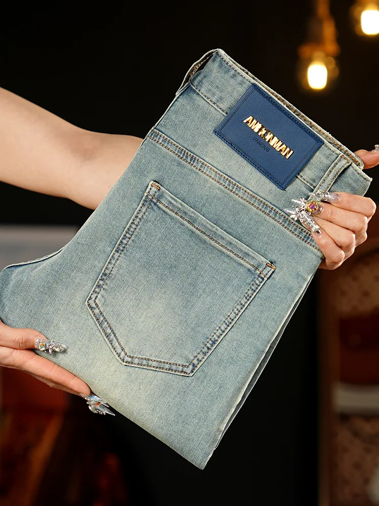 High end jeans men's spring and summer 2025 slim fit small foot trendy brand men's casual versatile elastic long pants