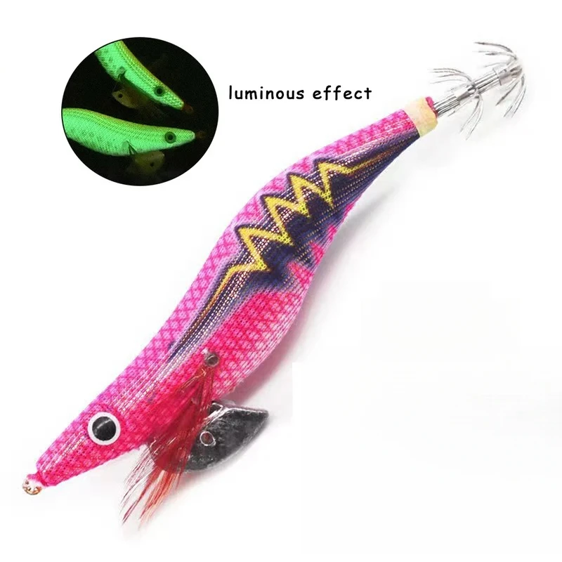 BRAVMACK خطاف صيد خشبي ممتاز لصيد الأسماك على شكل سمكة، تصميم واقعي من الروبيان والحبار، طعم صلب للمياه المالحة والواط العذبة