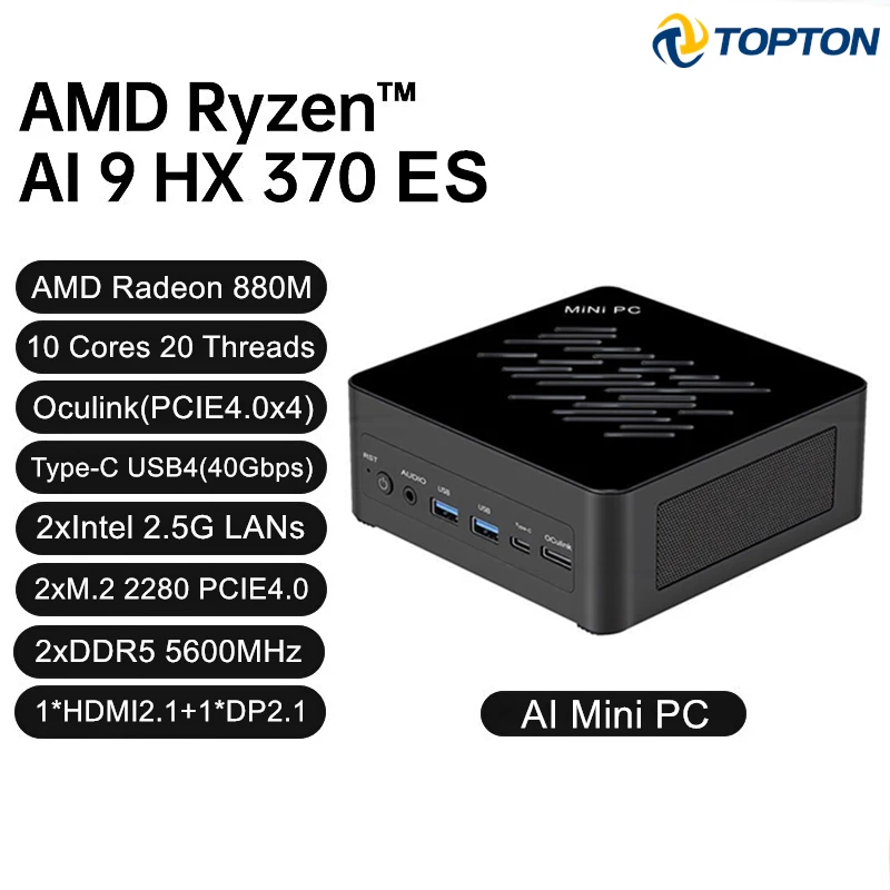 Topton Gaming Mini PC AMD Ryzen AI 9 H 465 HX 370 ES AI 7 ES