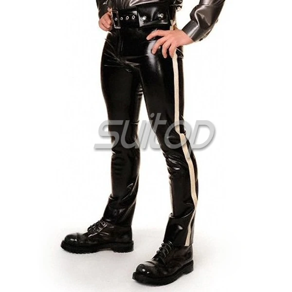 

sexy latex pants rubber trousers rubber latex panty girdle black with white line