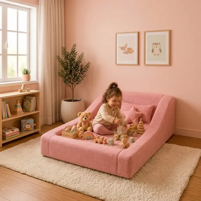 Wooden Montessori Toddler Bed Frame with Foam Mattress Floor Play Sofa for Kids Bedroom Furniture Custom Size Children Sleep
