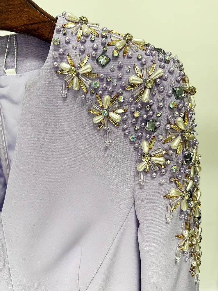 فستان سهرة نسائي أنيق من QMQA مطرز بالألماس وفتحة رقبة على شكل V وأكمام طويلة وخصر عالٍ فساتين حفلات ماكسي 2025 ربيع جديد QM324 #6