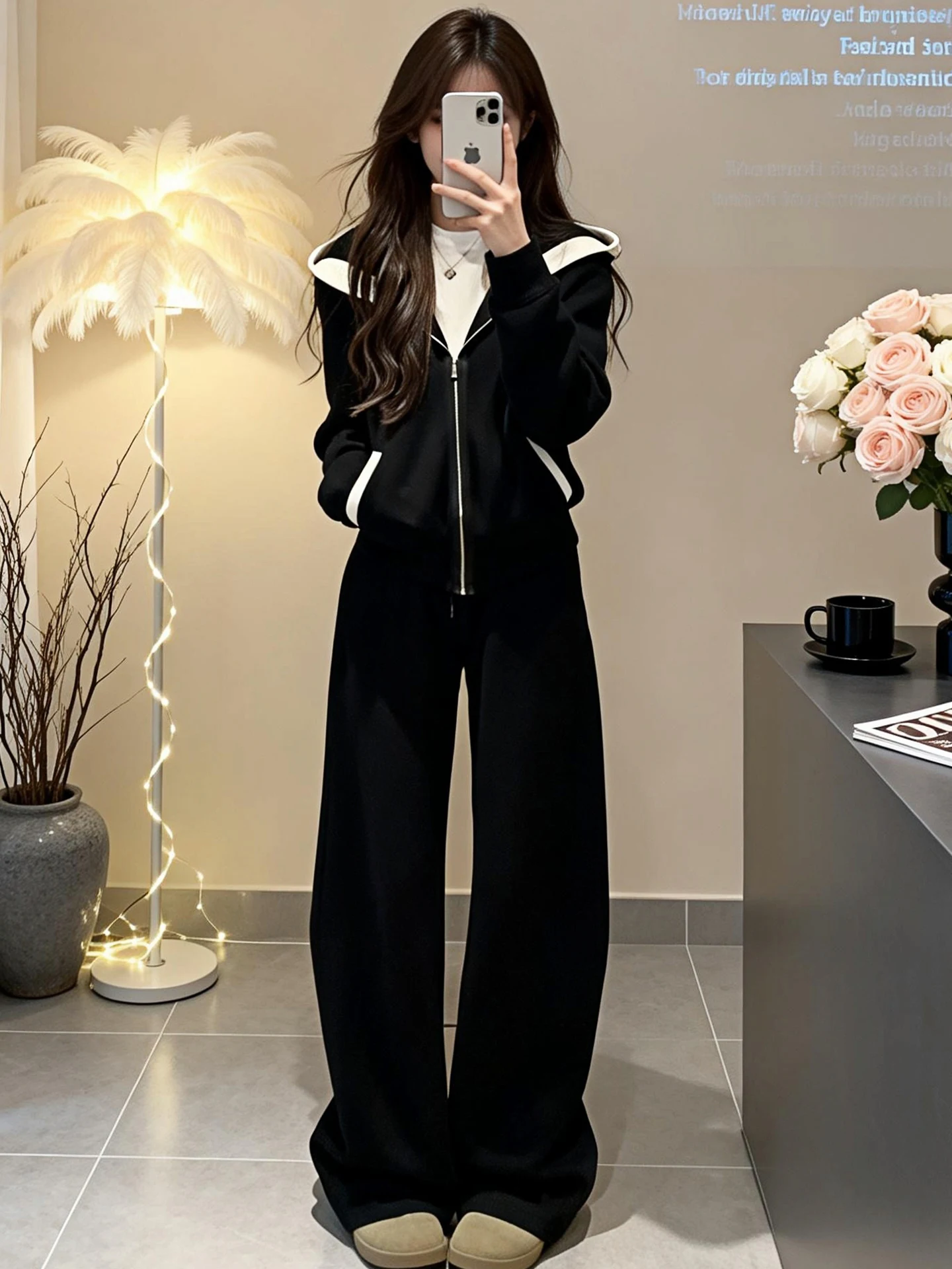

Salt Series 2026 Spring Autumn Lazy Style Hoodie Casual Straight Leg Pants Two Piece Set Fashionable Leisure High Waist