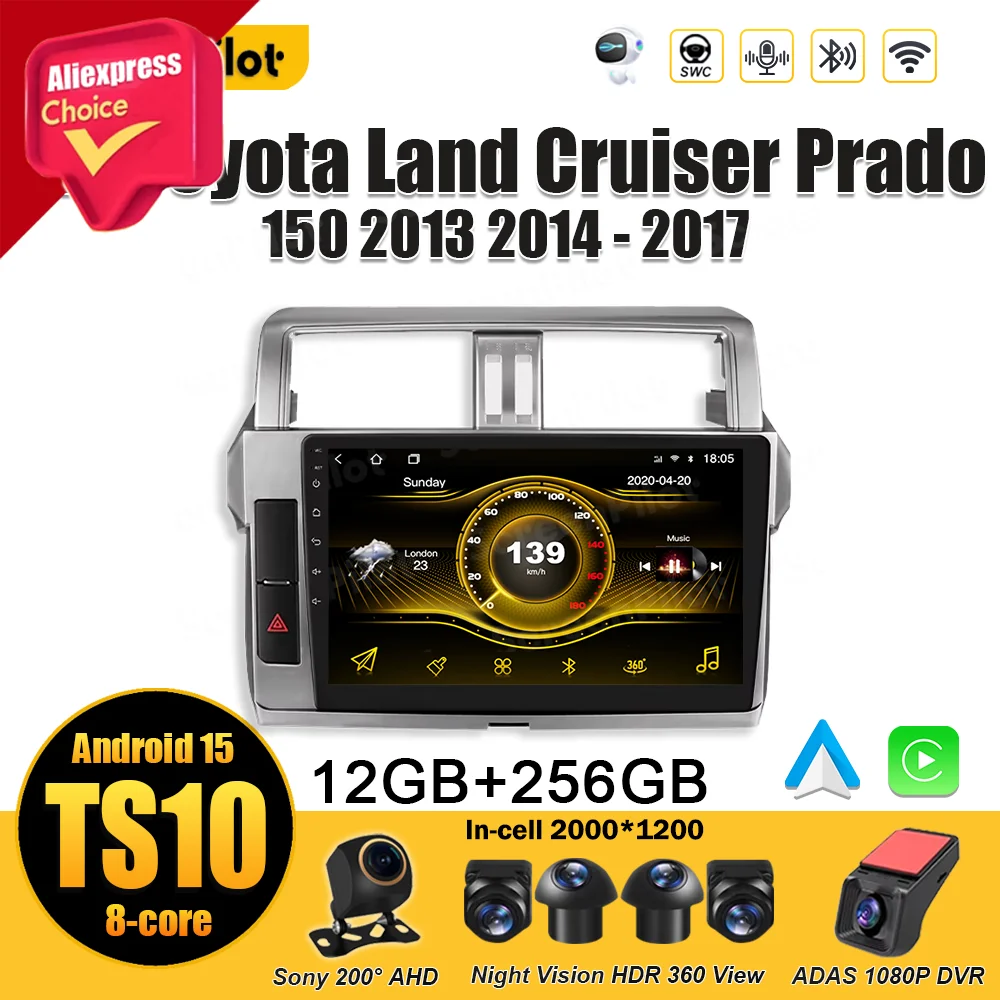

Android 15 For Toyota Land Cruiser Prado 150 2013 2014 - 2017 Stereo Head Unit Carplay GPS Navigation Mirror Link Touch Screen