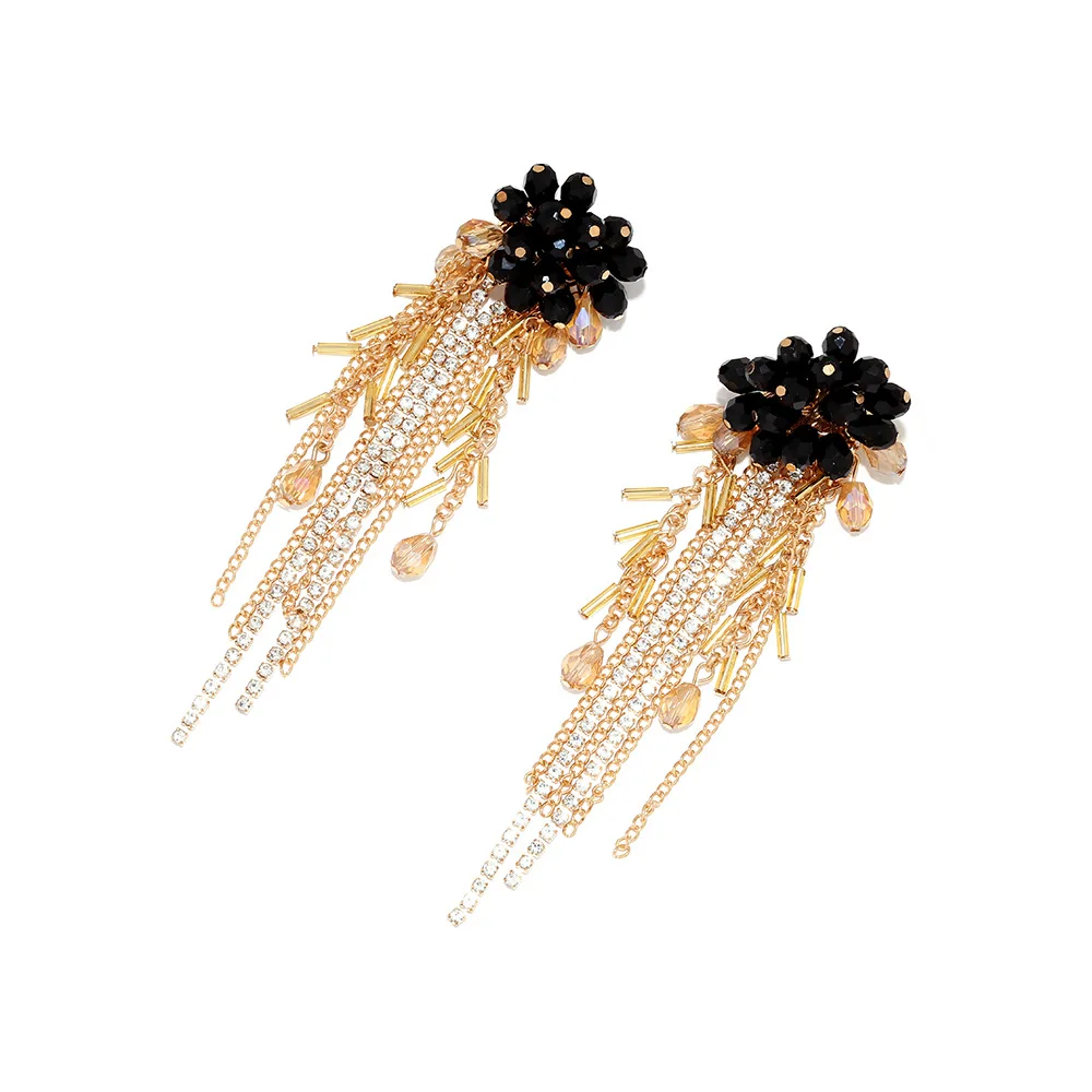 Neuheiten: Rote Blumen-Kristall-Strass-Quasten-Ohrringe für Damen, Modischer Schmuck für Hochzeit, Braut und Party – Detail 8