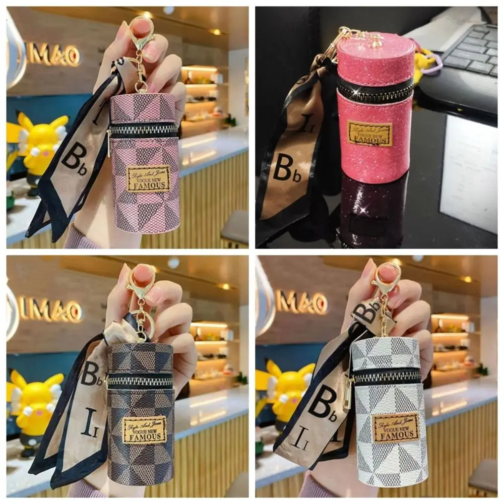 Fashion PVC Lipstick Organizer Luxury Leather Bucket Lipstick Bags Perfume Mini Purse Lipstick Case Keychain Women