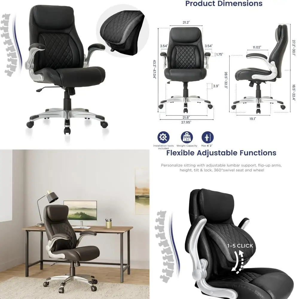 

Ergonomic High Back Desk Chair with Microfiber Leather, Adjustable Lumbar Support and Armrests for Comfortable Gaming and Office