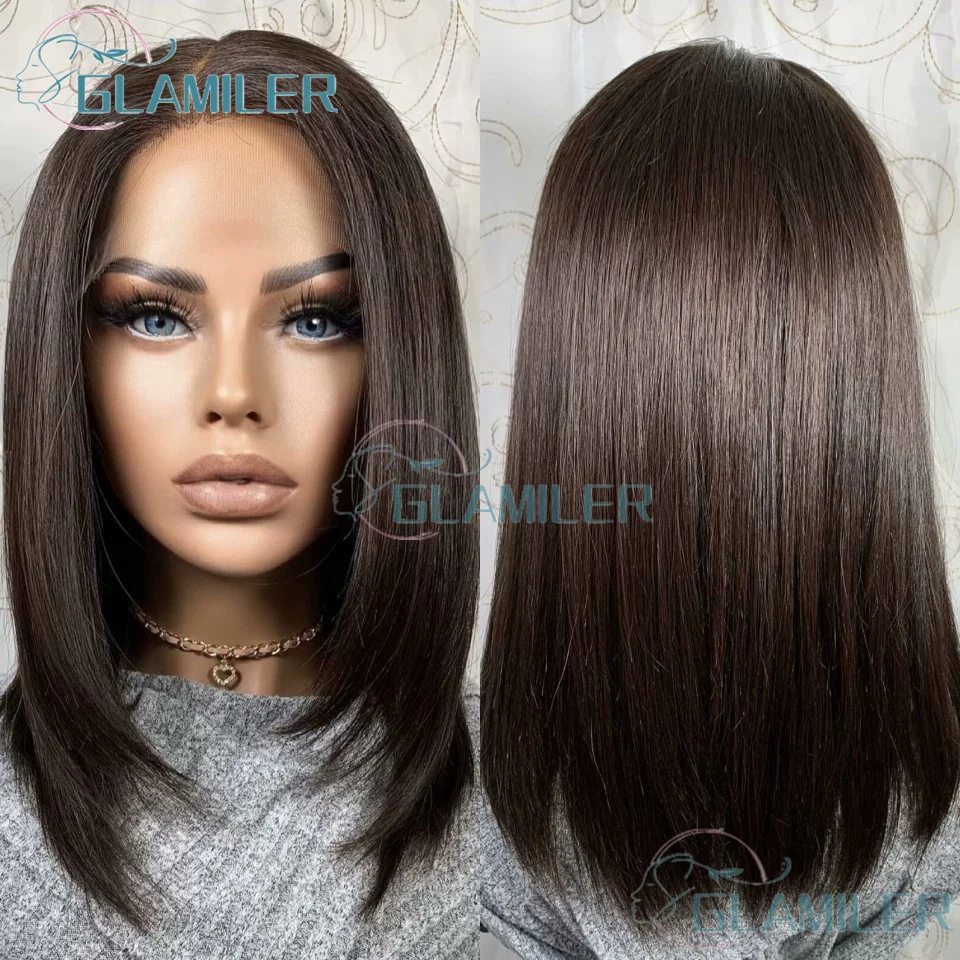 Dark Brown #2 Straight Bob Wigs Human Hair 13×4 Transparent Silk Top Lace Front Human Hair Wig 100% Pre Plucked Natural Hairline