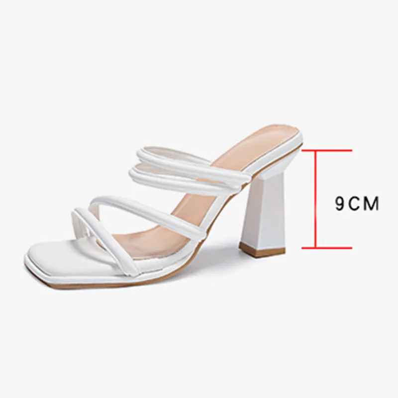 Women High Heel Sandals Summer Casual Solid Female Shoes Woman Square Toe Open Toe Ladies Thin Band Heeled Sandalias Slippers