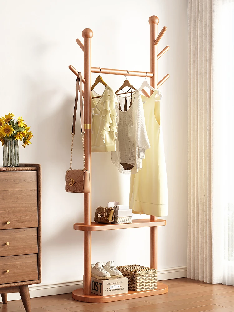 

Wood Clothes Hanger Indoor Bedroom Standing Clothes Storage Ra Room Placement Coat Hook Nordic Sle Practical Furniture