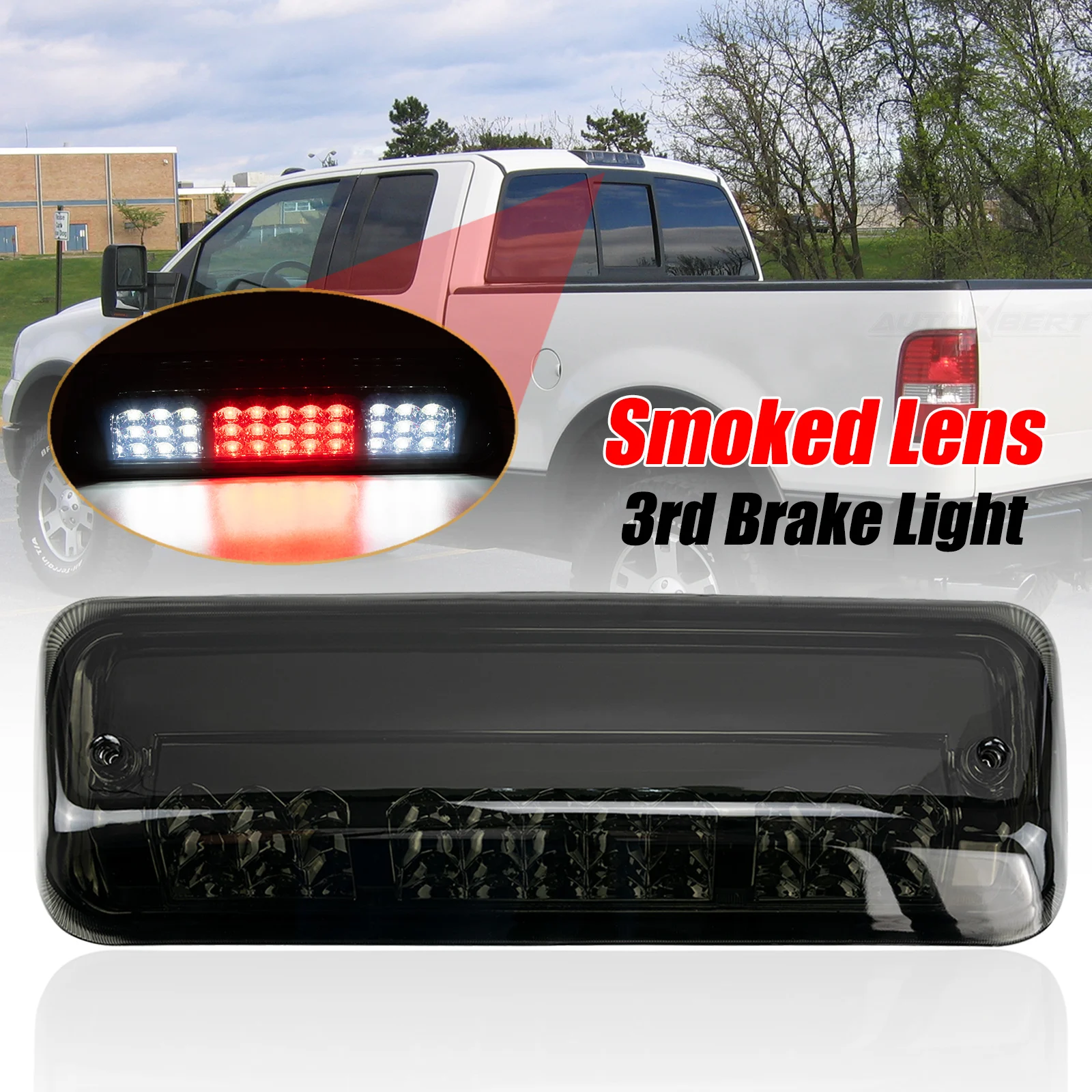 

For Ford F150 04-08 High Mount Dual Row LED 3rd Brake/Cargo Light Black Housing smoke lens for Lobo Explorer for Lincoln Mark LT