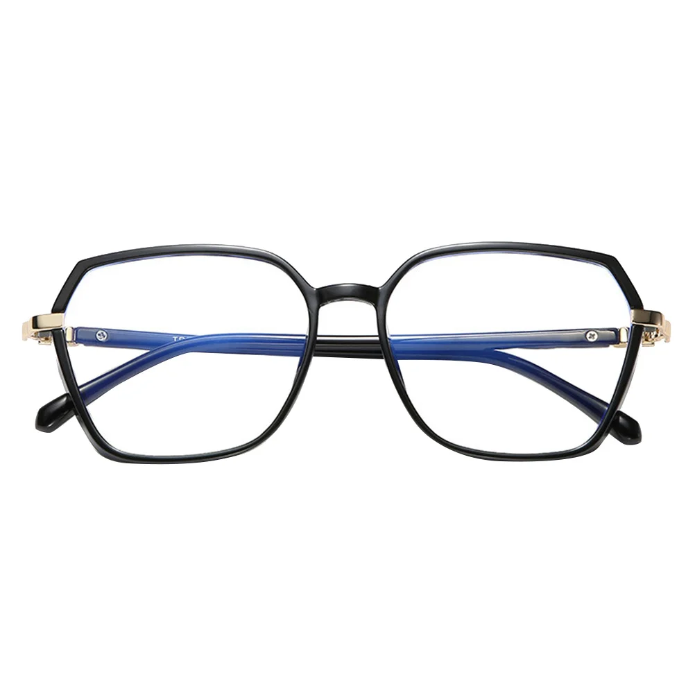 

1Pair Anti-Blue Light Glasses Polygonal Large Metal Frame Black Lightweight Non-Slip Design for Women Men Party Glasses