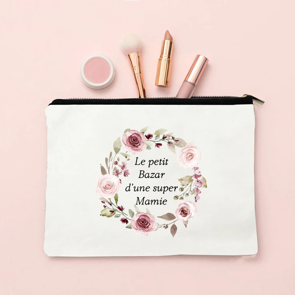 Super Mamie-bolsas de maquillaje con estampado francés para mujer, estuche de cosméticos, organizador de artículos de tocador de viaje, bolsas de