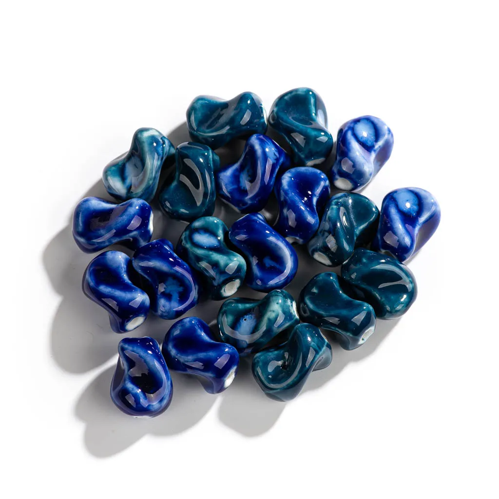 20#5pcs Vintage Spcail Shape Kiln Blue Color Ceramic Beads  Handmade Jewelry Making Supplies Bulk Wholesale #XN312
