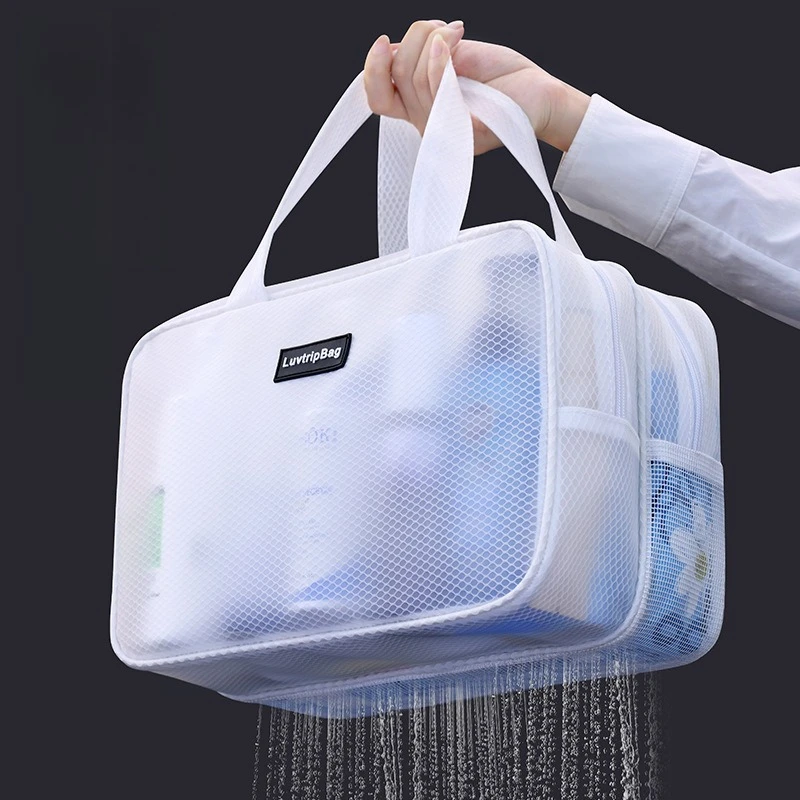 Quick Dry Breathable Mesh Makeup Bag, Split Compartment Cosmetic Organizer to Keep Bath Accessories Neat and Tidy on the Go
