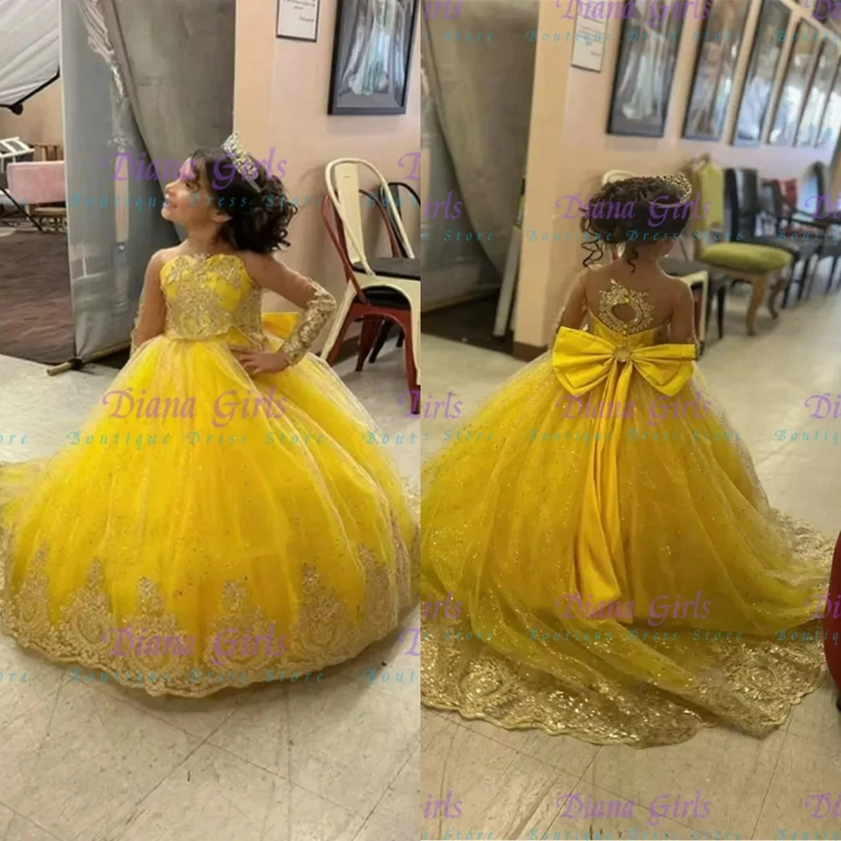Embroidery Yellow Flower - Quality Gorgeous Flower Girl Dress Yellow