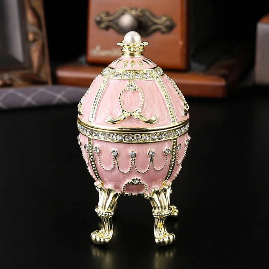 Vintage Jewelry Box with Hinged Lid Classic Egg Enamel Jewelry Box Small Treasure Chest Box Ring Holderfor Women