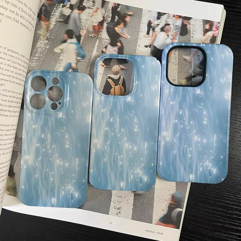 Ins Korean Blue Glowing Art Case for IPHONE 17 16ProMax 15 14 13 12 11 PRO Plus Acrylic TPU Two in One Magnetic Phone Cases