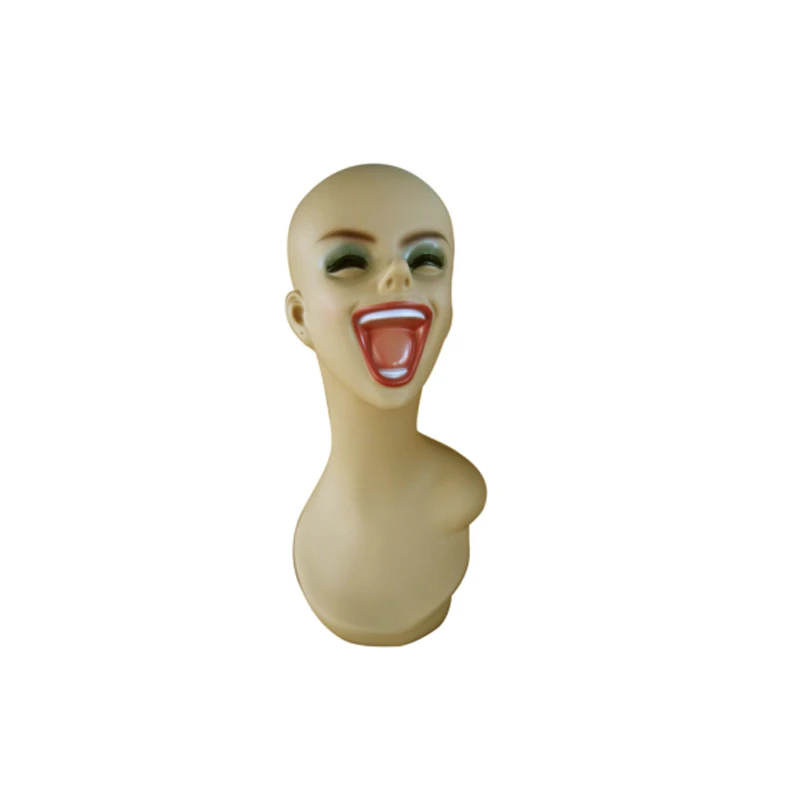 

Female Fiberglass Realistic Laughing Smiling Mannequin Head Display for Clothing, Hats,Wigs, Silicone Head Cover, Accessories