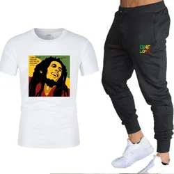 Camiseta e calça de manga curta masculina, terno Bob Marley Legend Reggae One Love estampado moletom, moda verão, novo