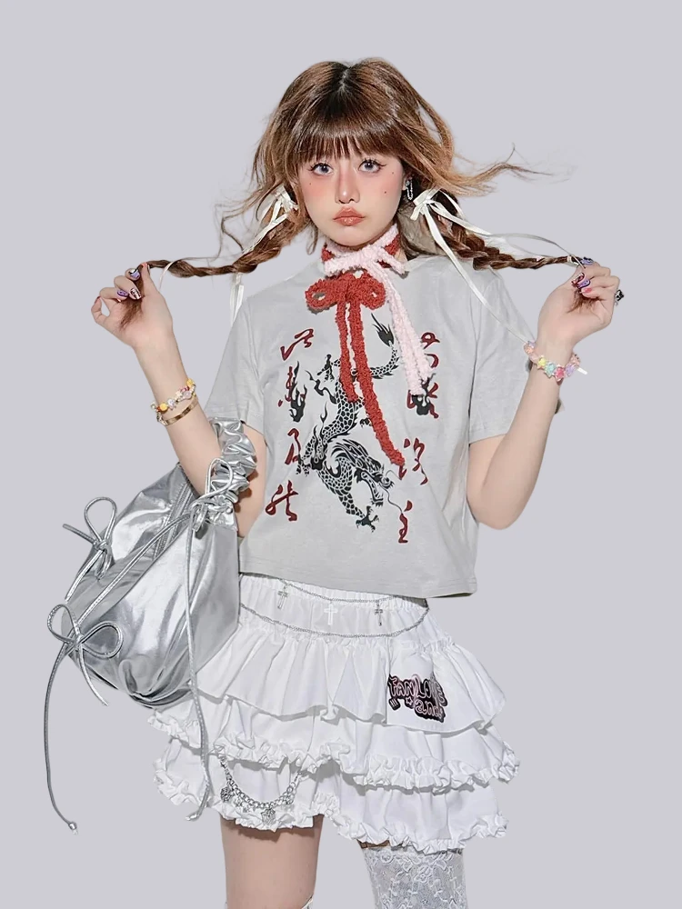 

Sweet And Spicy American Sle ort Sve T-irt Cotton Pure Summer Slim Fit ort Model Girl's Cute Sle round Ne Top