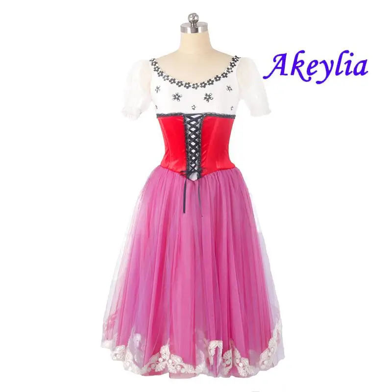 

Red purple Giselle Professional Ballet Dress Costumes romantic women Coppelia ballet skirt customize 5 layers of tulles JNBL126