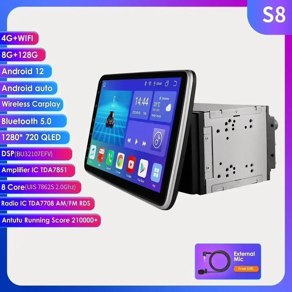 10,1 Zoll Octa Carplay Autoradio Universal 2 Din Android Radio Drehbarer Bildschirm Multimedia Player Video Autoradio Audio RDS DSP