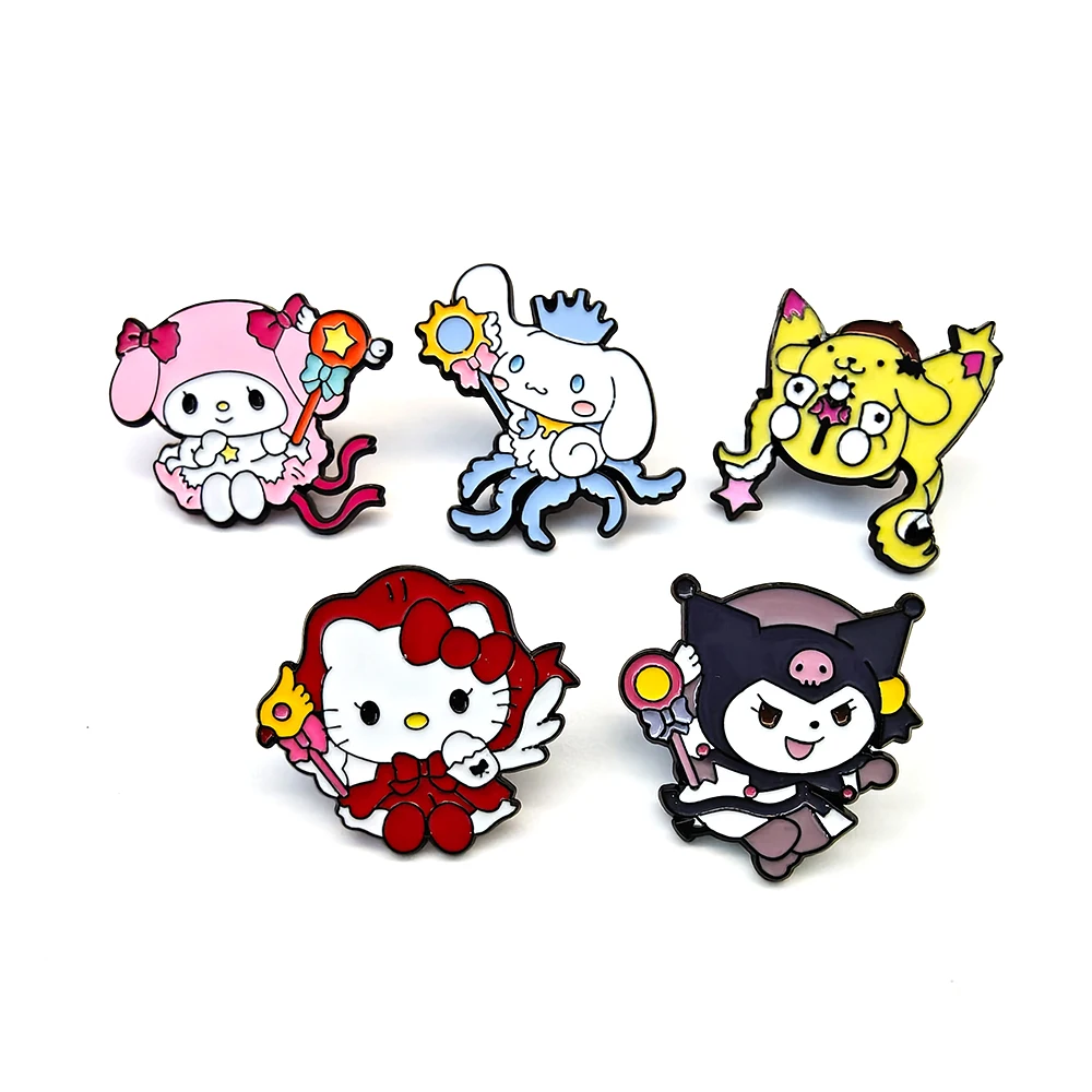 Sanrio & Card Captor Lapel Pins Creative Hello Kitty Kuromi Brooches Kawaii Cinnamoroll KT Cat Melody Metal Badges for Backpack