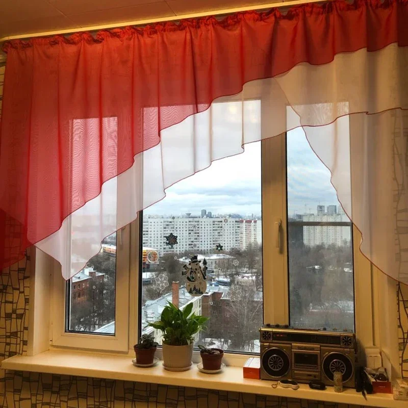 New Design Europe Curtain with Irregular Bevel Edge for Living Room, Sheer Kitchen Balcony Window Curtains 1 PCS