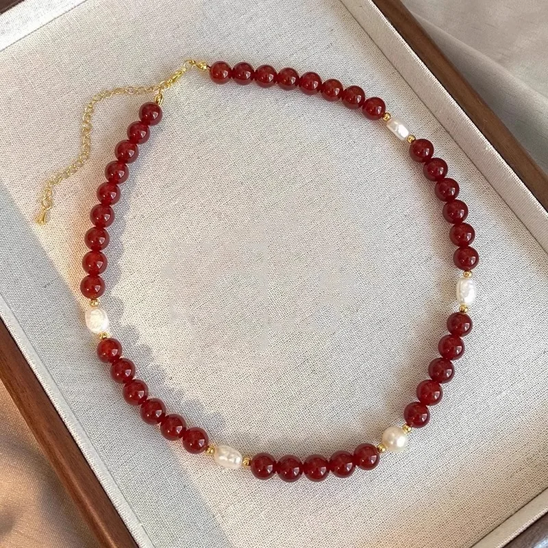 100% Natural Freshwater Pearl & Red Agate Stone 14K Gold Filled Female Beads Chain Necklace Jewelry For Women Birthday Gifts