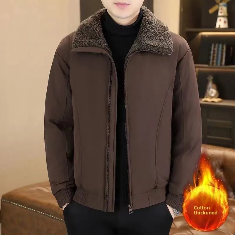 

Men's Thiened Cotton Jaet Casual Warm Winter Faion New Sle Leisure Cotton Clothes Mountain Eagle Pattern Zipper Closure