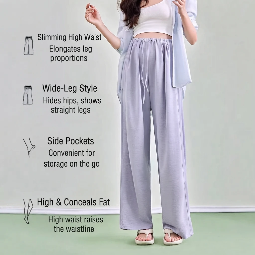 Maternity Wide Leg Pants Spring Summer Thin Loose High Waist Belly Support Polyester Outer Wear for Pregnant Women